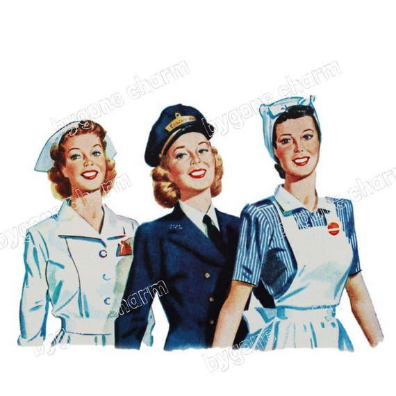 Vintage Patriotic Military Pinup Girls, Best Friends Girl Power, Fourth of July, Printable Download