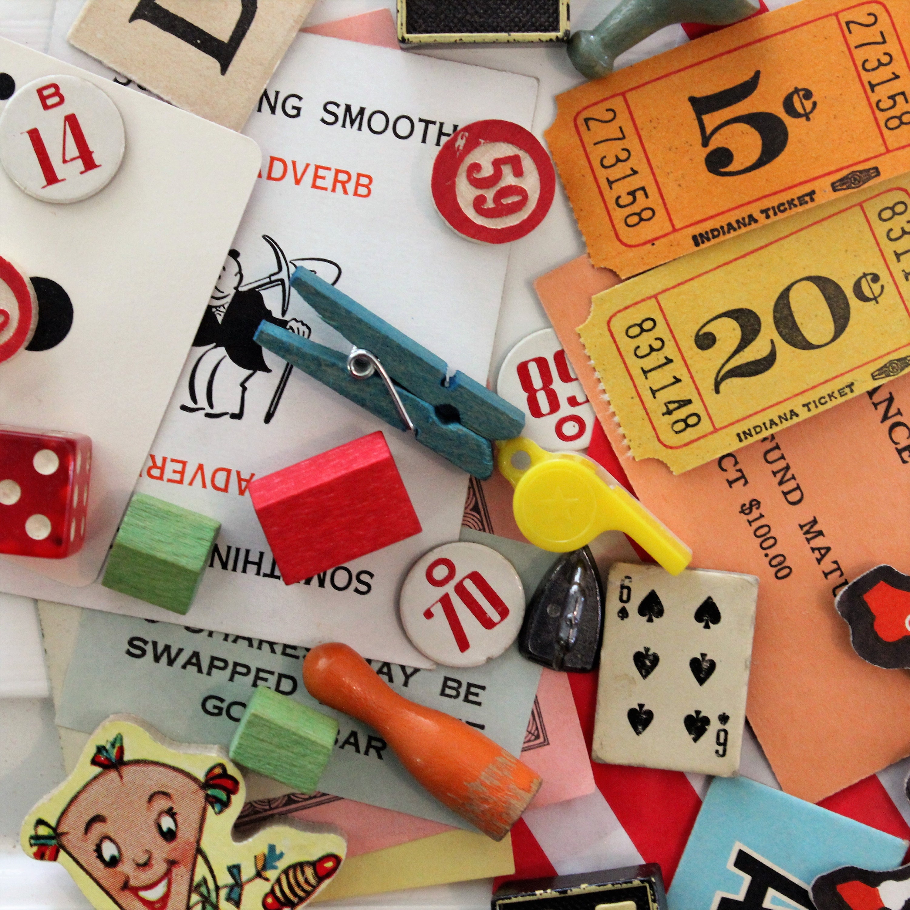 Vintage GAME PIECE Crafting Packs, Retro Kitsch Crafting Supplies, 30 Pieces Each