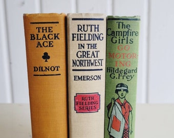 Antique Book Bundle WARM AUTUMN FALL Tones, Vintage Decorative Books, Campfire Girls - Set of 3