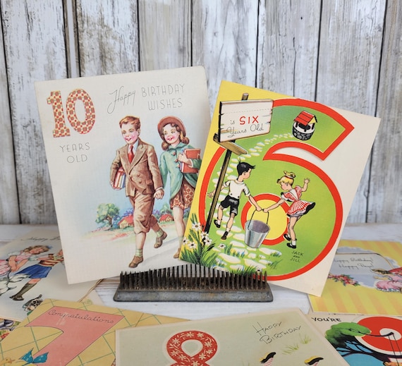 Cute Vintage Mid Century Children's Birthday Cards - Unused Lot of 9 – 1940s 1950s Whimsical Greeting Cards