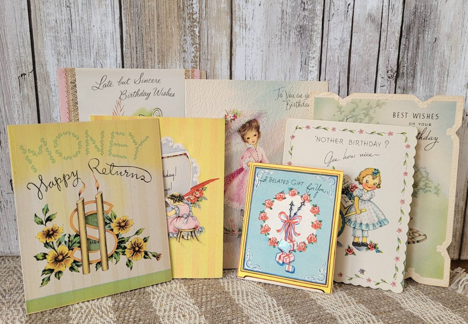 Vintage Unused BIRTHDAY GREETING CARDS Assorted 1940S-1950s - Set of 7