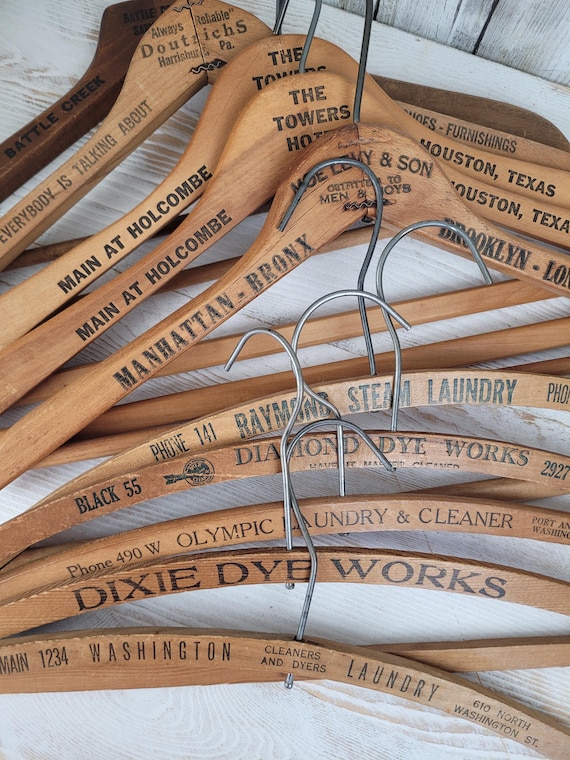 Vintage Advertising Wooden Hanger Collection, Curated Hotel Laundry Americana