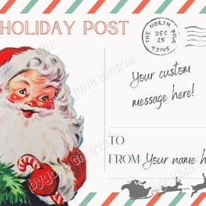 Personalized Custom SANTA CLAUS Christmas Postcard, Kitschy Holiday Greetings, 1950s - Printable Digital Download