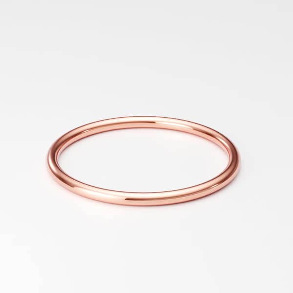 14K Rose Gold Band, 1.25mm Thin Gold Ring Band, Full Round Plain Skinny Stacking Ring, Minimal Women's Gold Band, Pink Gold Solid Gold Band