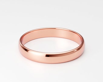 14K Rose Gold Wedding Band, 3mm Women's Wedding Ring, Plain Gold Band, Simple, Rounded Dome Ring Band, Pink Gold Ring, Solid Rose Gold