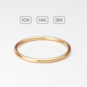 1.25mm Thin Solid Gold Band 10K 14K 18K Yellow Gold, Plain Full Round Band Ring, Thin Gold Spacer Ring Midi Knuckle Ring, Stacking Ring Band