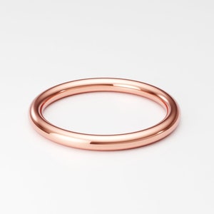 14K Rose Gold Band, 2mm Thick Round Ring Band, Pink Gold Ring, Plain Full Round Ring Band, Simple Unisex Rose Gold Wedding Band, Solid Gold