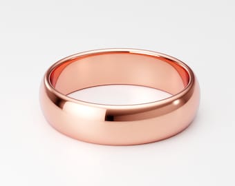 14K Rose Gold Band, 5mm Wide Men's Women's Rose Gold Wedding Band, Rounded Dome Ring Band, Plain, Pink Gold Ring, Solid Rose Gold Band