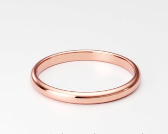 14K Rose Gold Band, 2mm Thin Plain Rounded Dome Ring Band, Pink Gold Ring, Thin Women's Rose Gold Wedding Band, Solid Gold