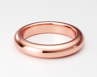 4x3mm 14K Rose Gold Ring Band, Extra Thick Solid Gold Band, Heavy Plain Rounded Domed Band, 4mm x 3mm Men's Women's Rose Gold Wedding Band