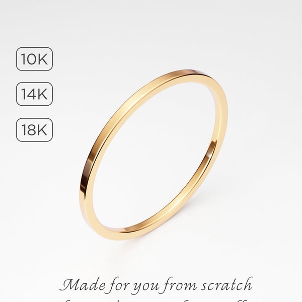 1mm ULTRA THIN Solid Gold Band 10K 14K 18K Yellow Gold, Square Tiny Plain Midi Knuckle Band, Flat Ring Spacer, Ring Divider Band, Ring Guard