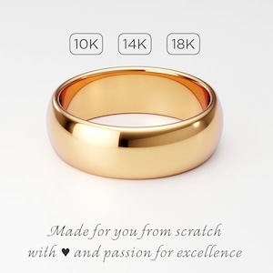 6mm Solid Gold Band 10K 14K 18K Men&#39;s Women&#39;s Plain Rounded Dome Yellow Gold Band, Traditional Wedding Band, Classic Wedding Ring Band