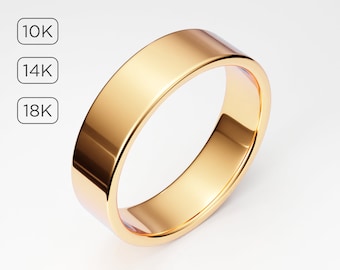 5mm Gold Band 10K 14K 18K Solid Gold, Yellow Gold Men's Women's Unisex Wedding Band Ring, Simple Flat Gold Band, Plain Wide Gold Ring Band