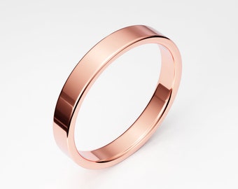 3mm 14K Rose Gold Wedding Band, Flat Men's Women's Wedding Ring Band, Minimal Plain Simple Gold Band, Unisex Wedding Band, Solid Gold Band