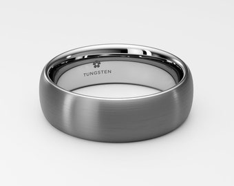 Plain Tungsten Wedding Band with Free Personalized Engraving: Brushed Matte Finish, 6mm or 8mm Gray Tungsten Ring Band