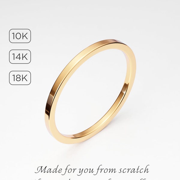 1.25mm ULTRA THIN Yellow Gold Band, 10K 14K 18K Solid Gold, Square Tiny Plain Midi Knuckle Band, Flat Ring Spacer, Ring Divider, Ring Guard