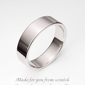5mm 14K White Gold Wedding Band, Flat Men&#39;s Women&#39;s Unisex Simple White Gold Band, Plain White Gold Band, Flat Wedding Ring, Solid Gold Band