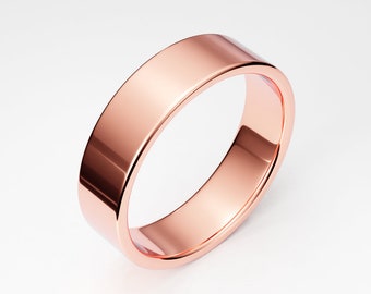 5mm 14K Rose Gold Men's Women's Unisex Wedding Band, Simple Flat Gold Band, Plain Wide Gold Band, Flat Wedding Ring, Solid Gold