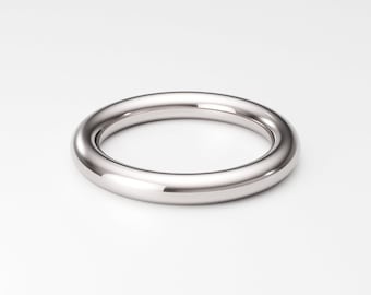 14K White Gold Band 2.9mm Thick Full Round Band, Donut Band, Round Thumb Ring Band, Fully Round Wedding Band, Approx. 3mm Thick Gold Band