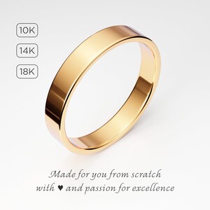 4mm Men&#39;s Gold Wedding Ring Band 10K 14K 18K Solid Gold, Flat Wedding Band, Simple Wedding Band for Him, Flat Plain Yellow Gold Band for Men