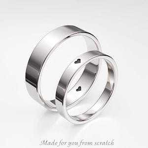 Promise Rings with Heart, His and Hers Promise Rings Set, Sterling Silver Rings 3mm & 5mm, Couple Rings Set, Matching Personalized Rings