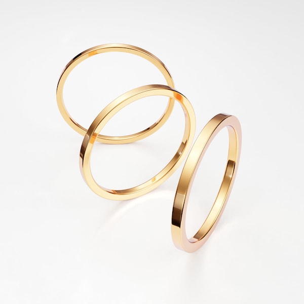 Thin 14K Yellow Gold Band, Solid Gold, Square Tiny Plain Midi Knuckle Band, Flat Ring Spacer, Ring Divider, Ring Guard