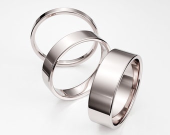 Solid 14K White Gold Wedding Band. Flat Plain Men's Women's Gold Wedding Ring. Make a Matching Wedding Bands Set 2mm 2.5mm 3mm 4mm 5mm 6mm