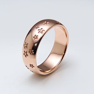 Cherry Blossoms Ring, Floral Wedding Band for Her, Flowers Ring, Sakura Ring, Sakura Wedding Band, 14K Rose Gold, White Gold, Yellow Gold