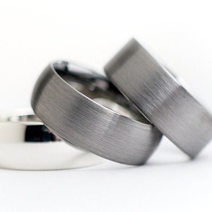 8mm or 6mm Wide Tungsten Ring Band, Brushed Matte Finish, Domed Plain Simple Women&#39;s Men&#39;s Tungsten Wedding Band, Gray Tungsten Color