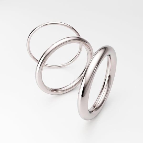 14K White Gold Band: Full Round 1mm 1.25mm 1.6mm 1.8mm 2mm 2.9mm Minimal Simple Plain Wedding Ring