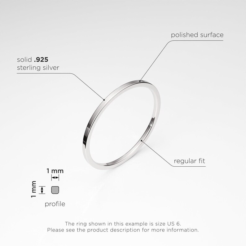 1mm ULTRA THIN Flat Sterling Silver Band, Dainty Square Ring Spacer, Divider, Guard Bild 2