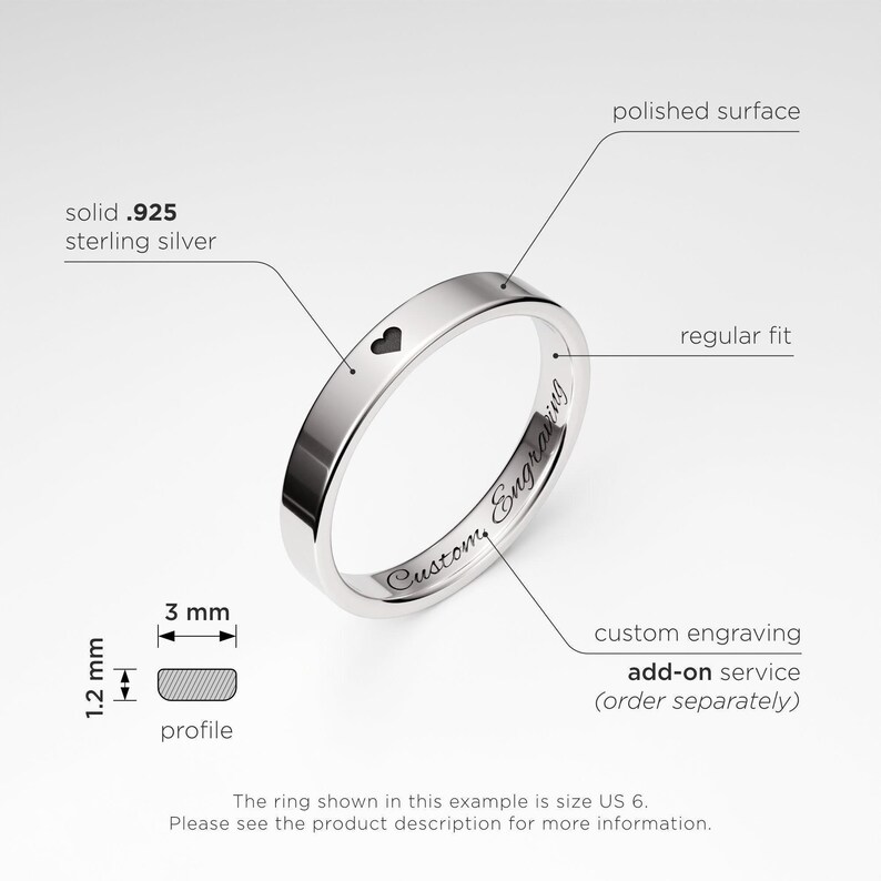 Promise Rings with Heart, His and Hers Promise Rings Set, Sterling Silver Rings 3mm & 5mm, Couple Rings Set, Matching Personalized Rings image 2
