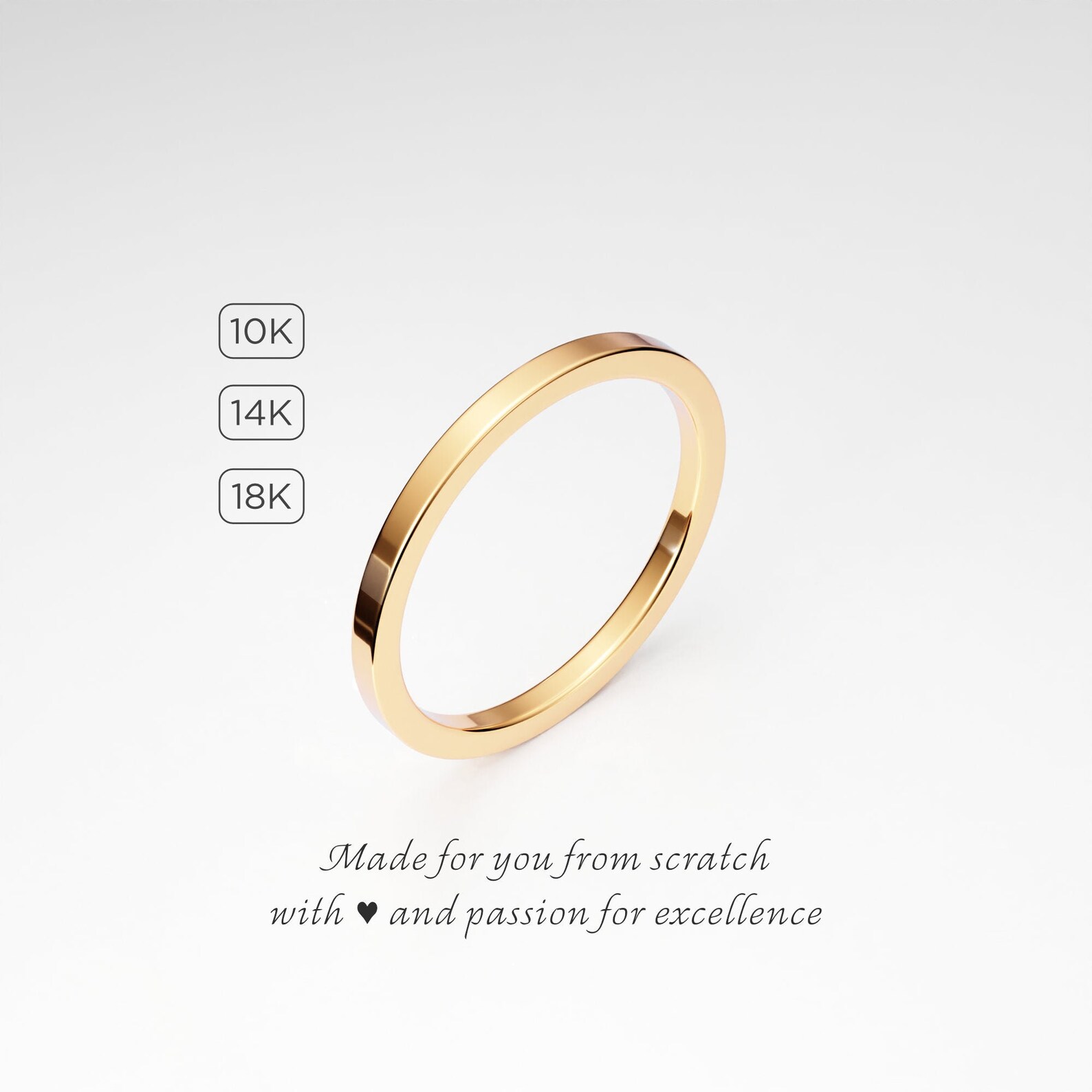 1.5mm Thin Yellow Gold Band 10K 14K 18K Solid Gold Square Etsy