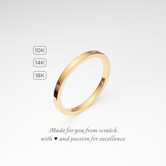 1.5mm Thin Yellow Gold Band, 10K 14K 18K Solid Gold, Square Tiny Plain Midi Knuckle Band, Flat Ring Spacer, Ring Divider, Ring Guard