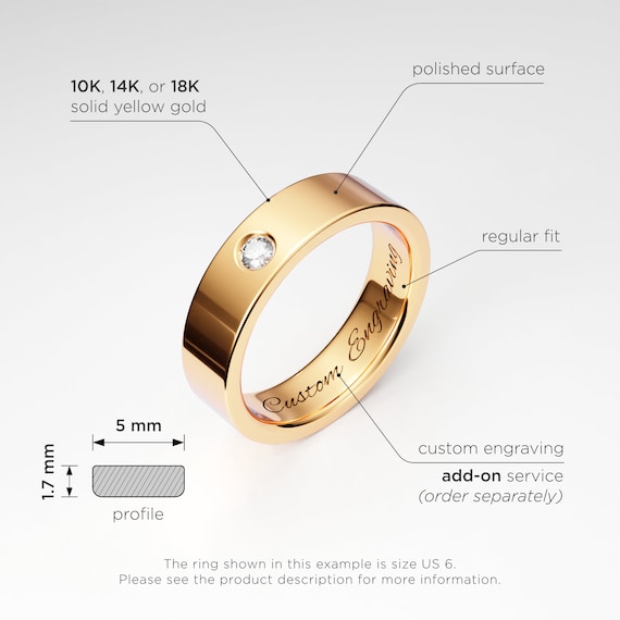 Thick gold band deals with one diamond