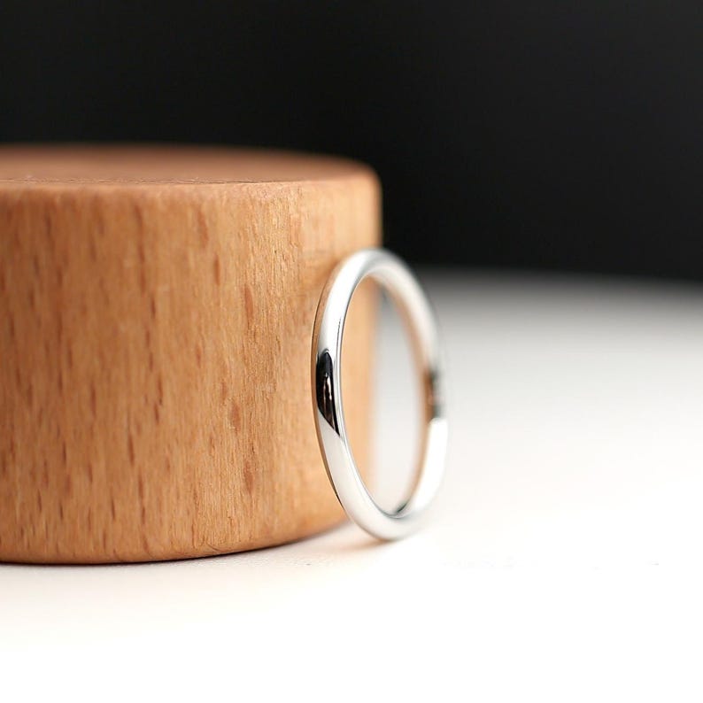 2mm Solid 950 Platinum Round Band: Plain Simple Wedding Band, Polished or Matte Finish image 6