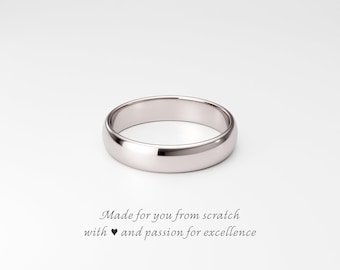 4mm 14K White Gold Wedding Band: Classic Low Dome, Plain Unplated Natural Color, Light Unisex Ring