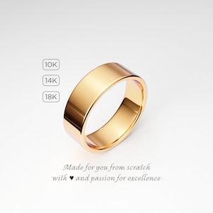 10K 14K 18K Gold Wedding Band: 6mm Flat Solid Gold Ring, Plain Simple Gold Ring, Yellow Gold
