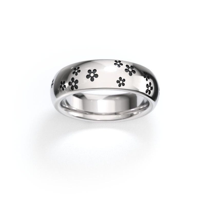 Floral Sterling Silver Ring Band: Black Cherry Blossom Flowers Ring with Free Personalization image 4