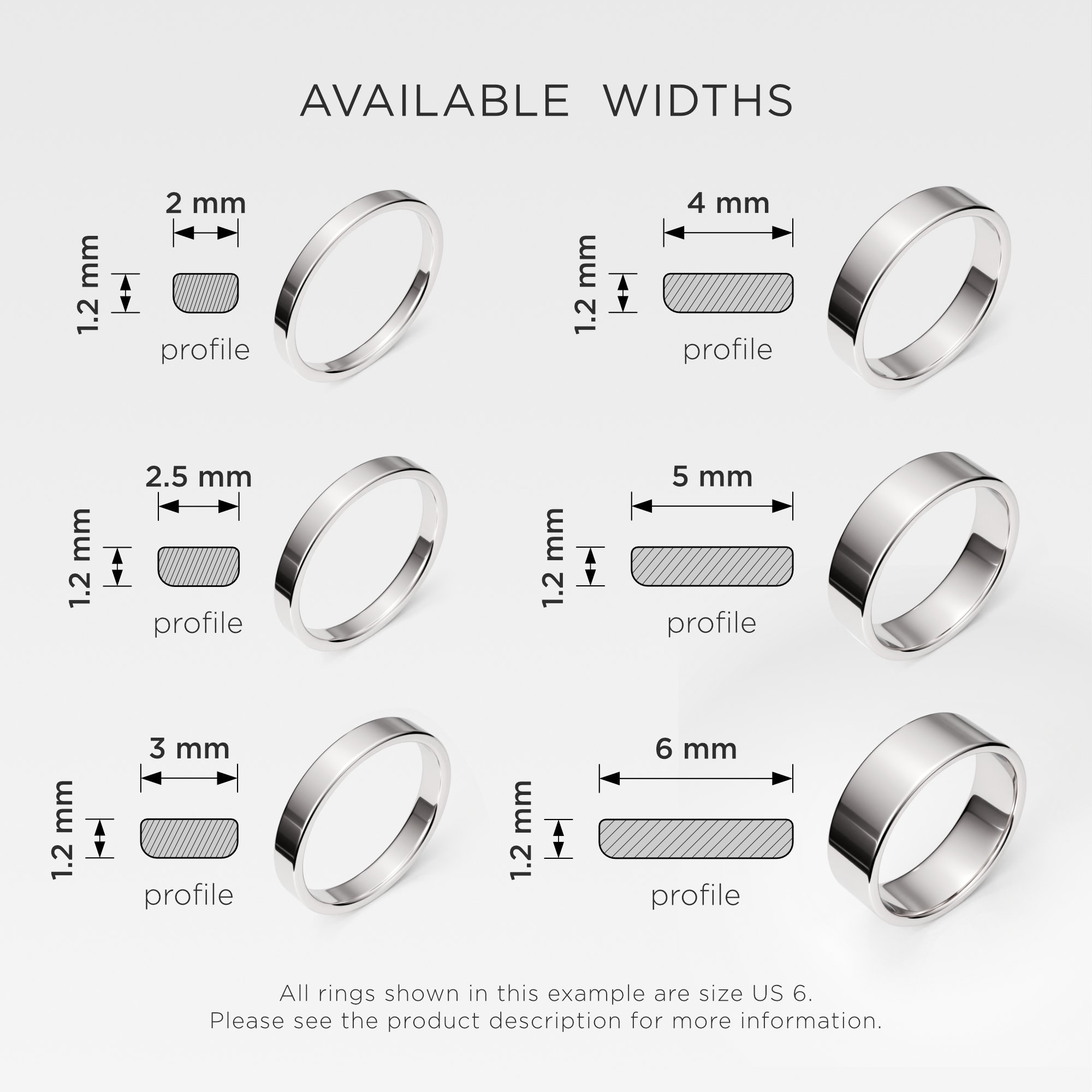 Plain Sterling Silver Wedding Band 2mm, 2.5mm, 3mm, 4mm, 5mm, 6mm