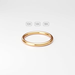 2mm 10K 14K 18K Solid Yellow Gold Band: Plain Full Round Simple Classic Women's Wedding Ring