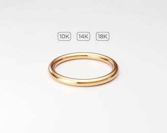 2mm 10K 14K 18K Solid Yellow Gold Band: Plain Full Round Simple Classic Women's Wedding Ring
