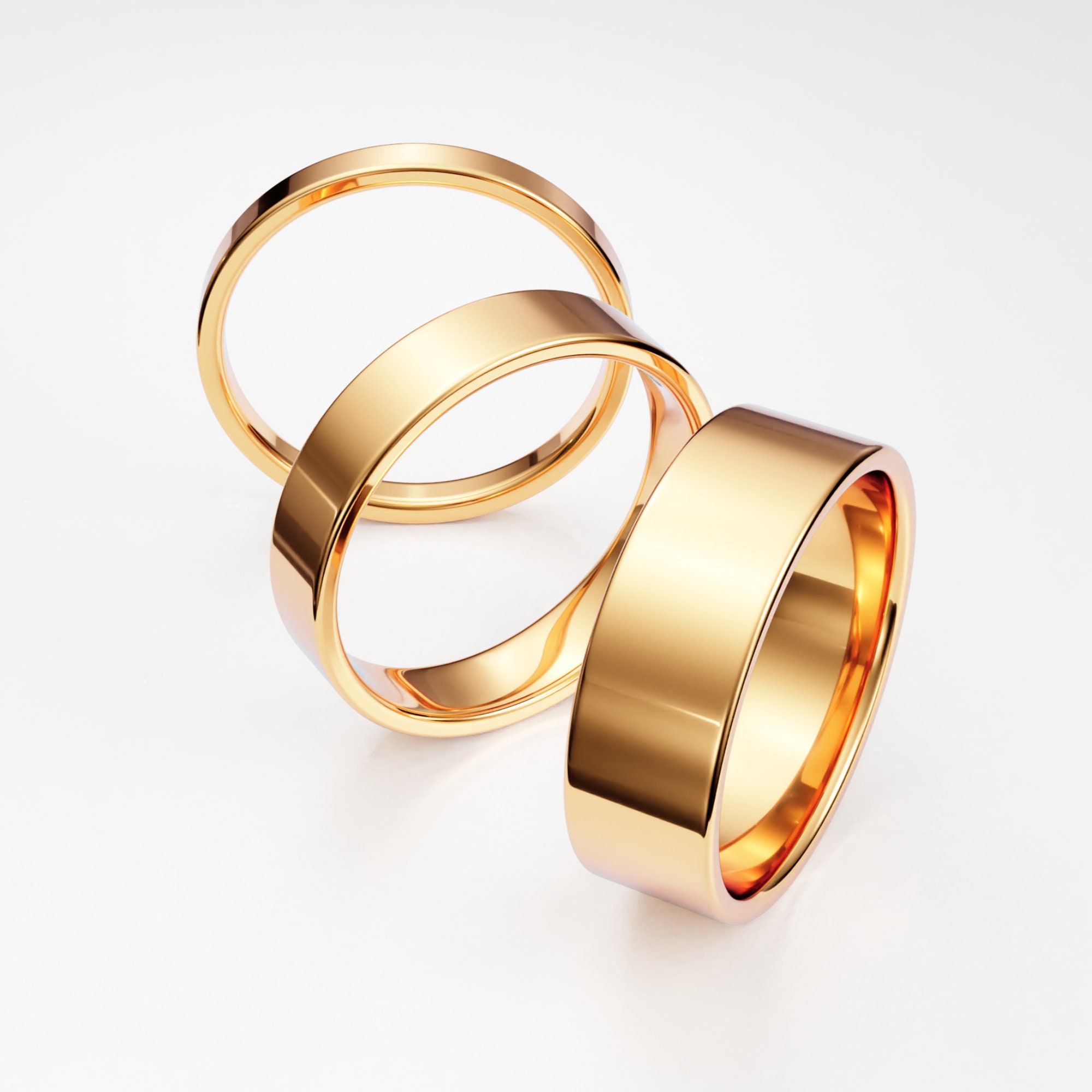 Buy His and Hers Wedding Bands Set. Simple Wedding Rings. Flat Wedding Bands.  14k Gold Wedding Rings. Bridal Rings Set. Couples Gold Rings. Online in  India - Etsy