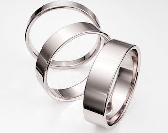 Men's Solid 14K White Gold Wedding Band: 3mm 4mm 5mm 6mm Simple Flat Ring for Him