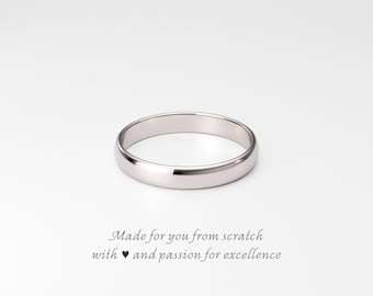 3mm 14K White Gold Wedding Band: Classic Low Dome, Plain Unplated Natural Color, Light Unisex Ring