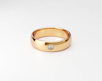 Anillo de bodas para hombre con un diamante, banda de diamantes de 5 mm, en oro amarillo macizo de 10 quilates, 14 quilates y 18 quilates.