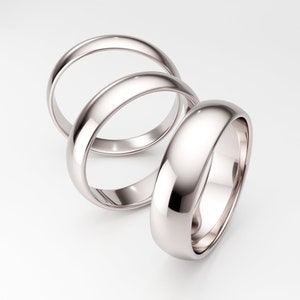 14K White Gold Men&#39;s Wedding Band, Solid Gold, Simple Plain Wedding Band for Him, Traditional Classic Rounded Dome Ring Band 4mm 5mm 6mm