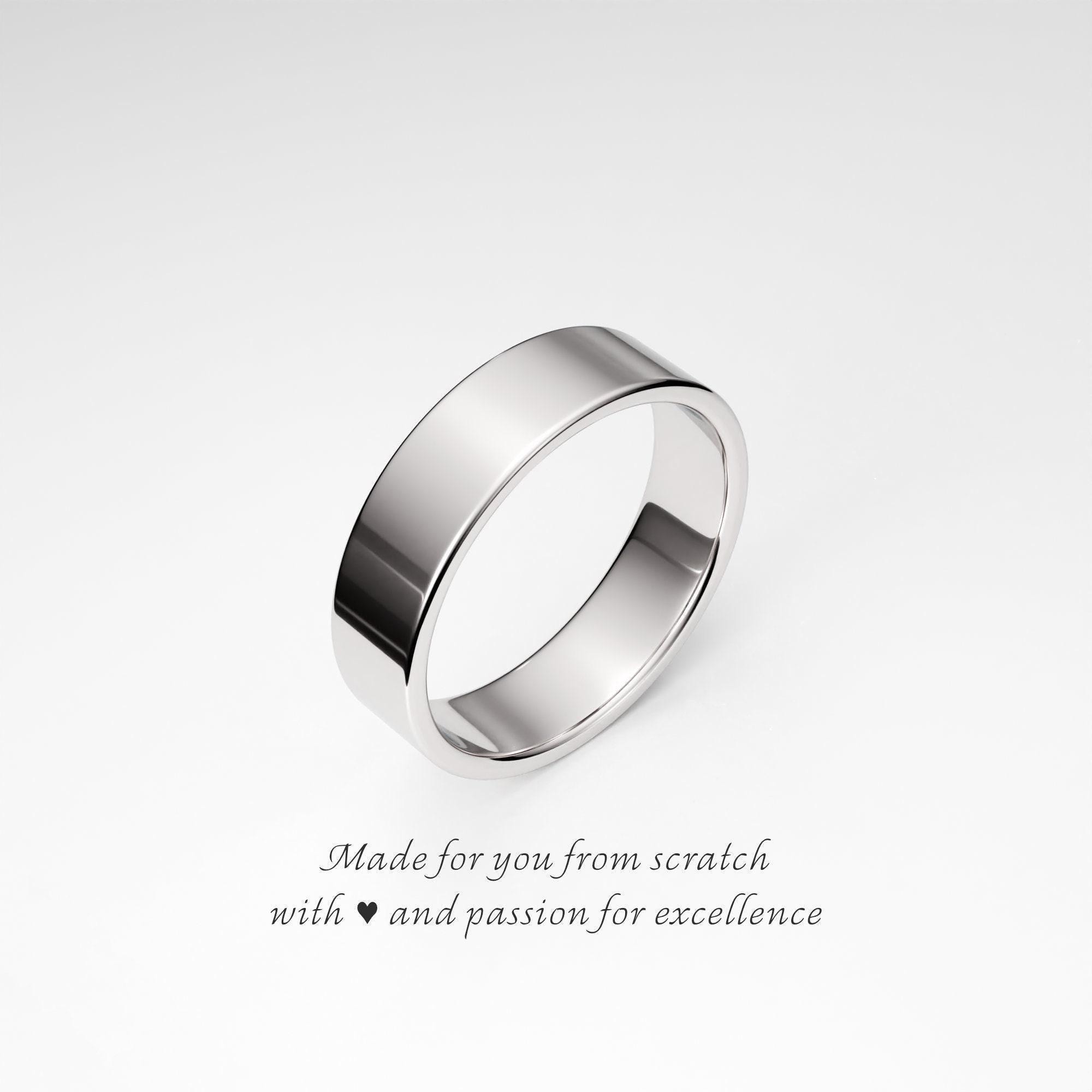 5mm Wide Flat Silver Ring Band, Sterling Silver, Simple Wedding 