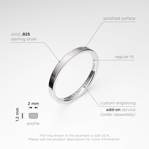 Buy 2mm Thin Flat Silver Ring Band, Sterling Silver Ring, Plain