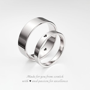 Promise Rings Set 3mm & 6mm – His and Hers Promise Rings, Matching Couple Rings Set, Matching Promise Rings for Couples, Sterling Silver image 1